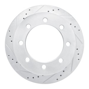 Chevrolet Silverado 3500 HD Brake Rotor (1) - Rear Left - R1 Concepts - Drilled & Slotted - Silver - `20-`25